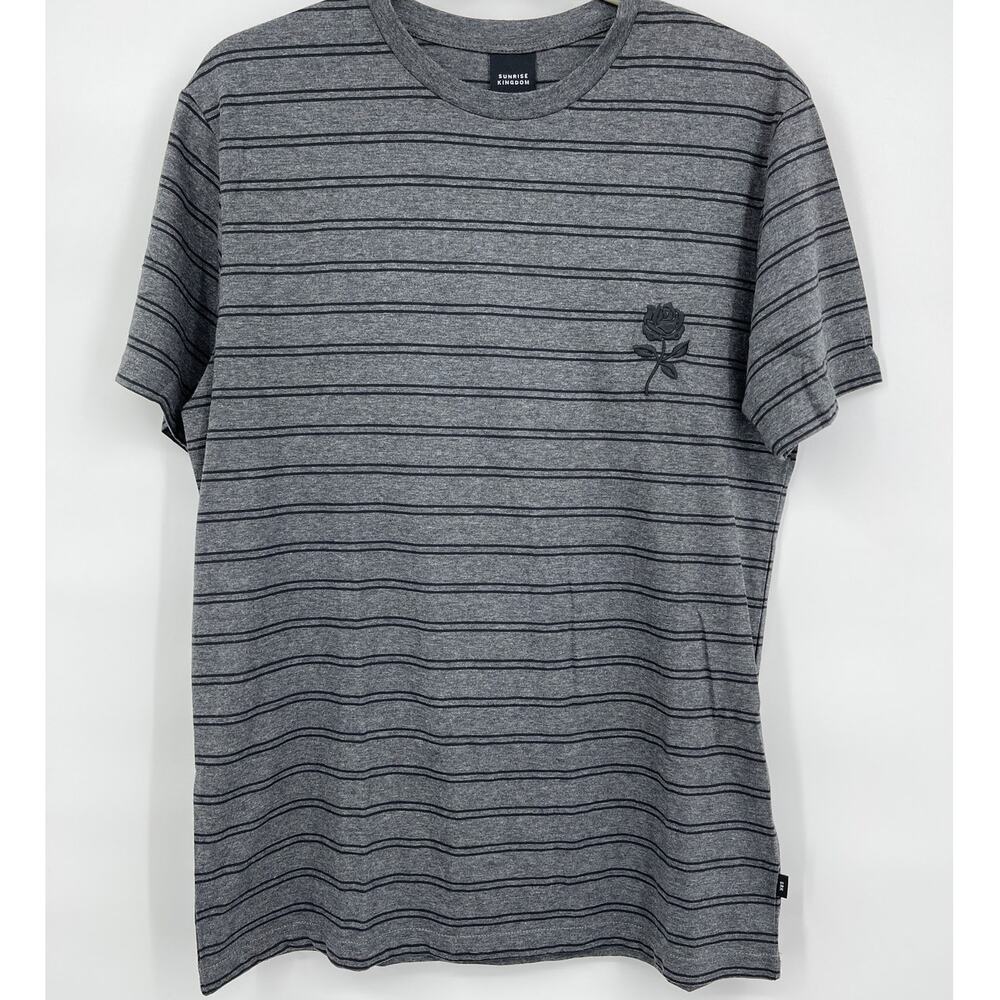 Sunrise Kingdom Mens Charcoal Striped Crew Neck Short Sleeve Casual TShirt NEW M
